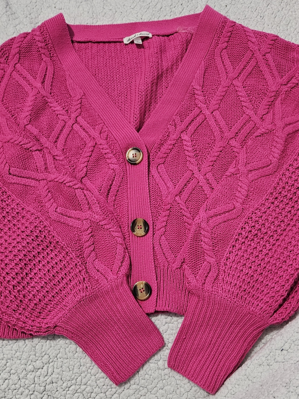 Derek Heart Bright Pink Cable Knit Button Cardigan